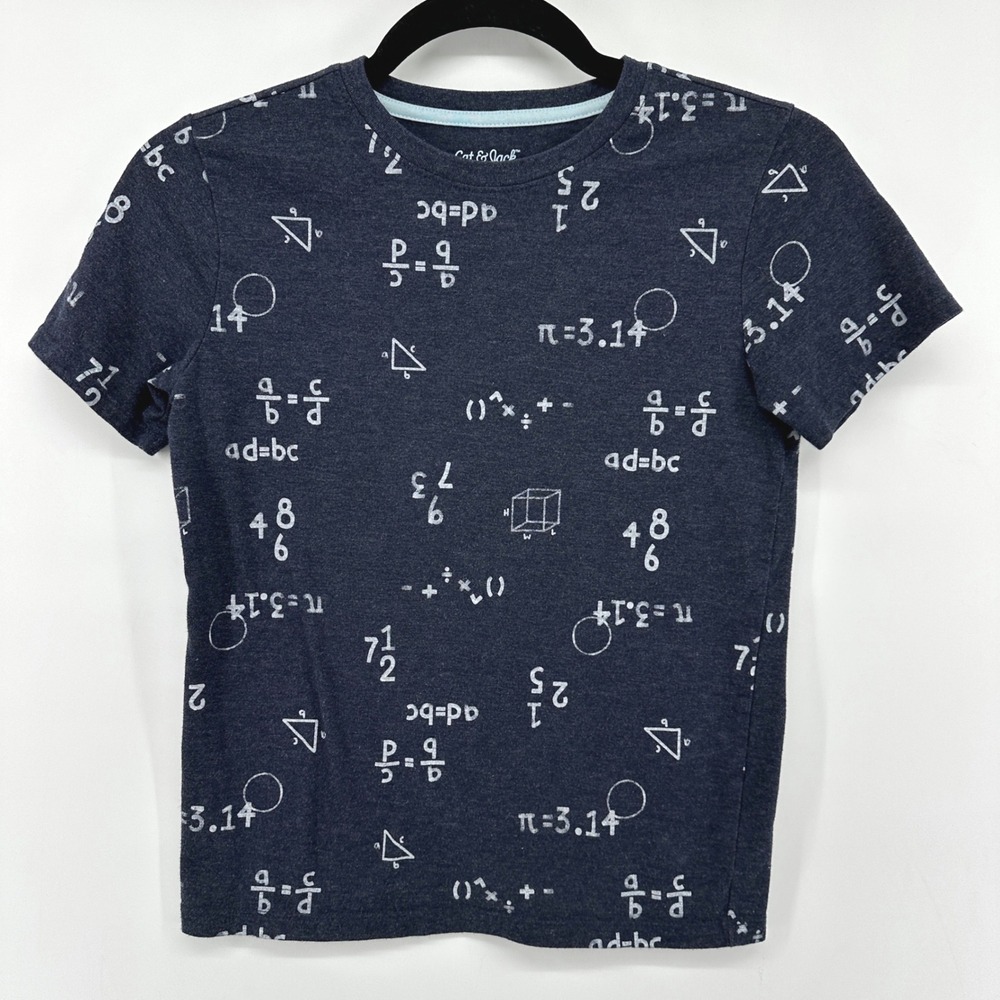 Cat & Jack Boys Navy Math Equations Graphic T-Shirt Size M 8/10